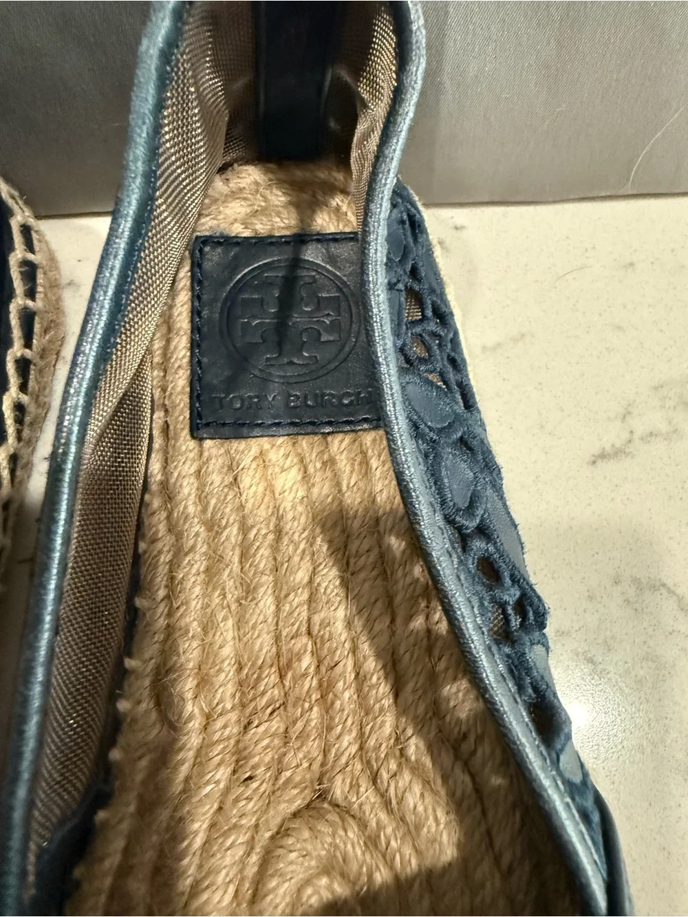 Tory Burch Navy Lace Espadrille Flats